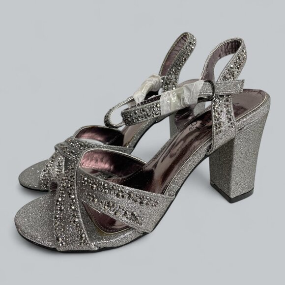 Valenti Franco Women's 7 Strappy Sandal Pewter Glitter Beaded High Heel Shoes - Picture 6 of 13